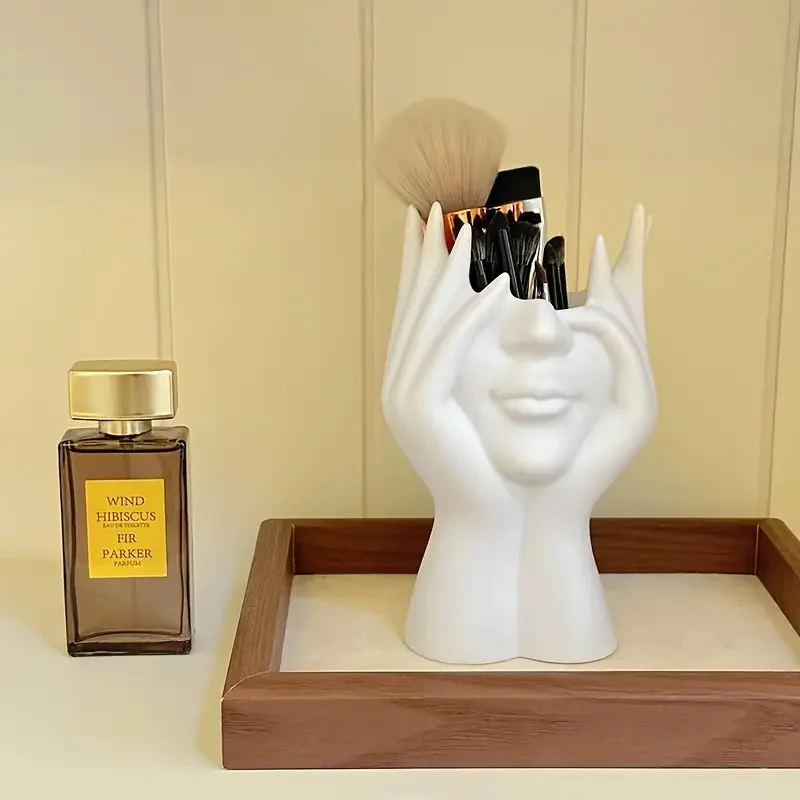 Elegante porta pennelli per trucco a forma di volto Secchio portaoggetti multiuso per pennelli e pennelli per trucco cosmetico Decorazione della scatola portaoggetti