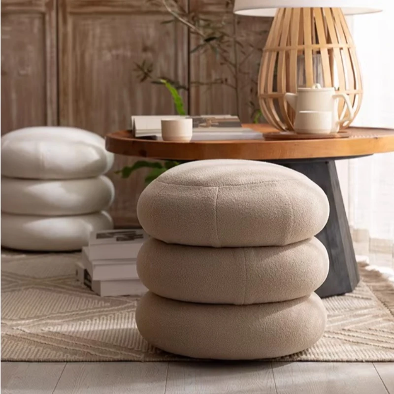 

Modern Minimalist Round Stool, Soft Sherpa Fleece Seat, Entryway Shoe Changing Bench, Durable Cozy Home Accent for Living Room