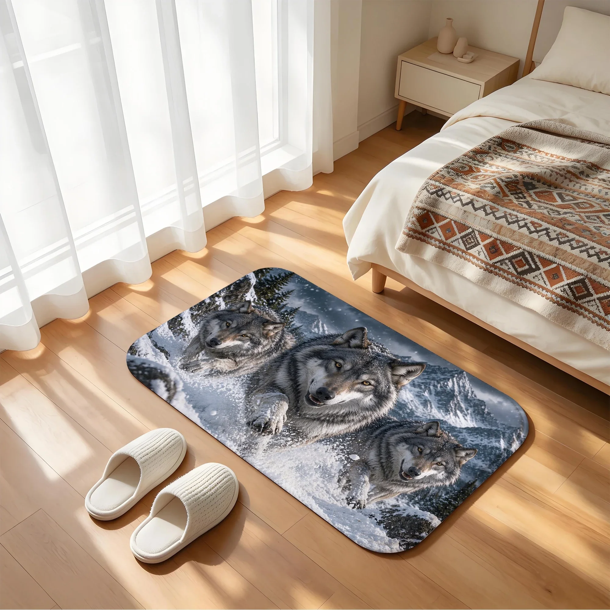 Wolf Pack Snow Bath Mat Water Absorbent Quick Dry Anti-Slip Shower Rug Floor Carpet for Bathroom Home Decor