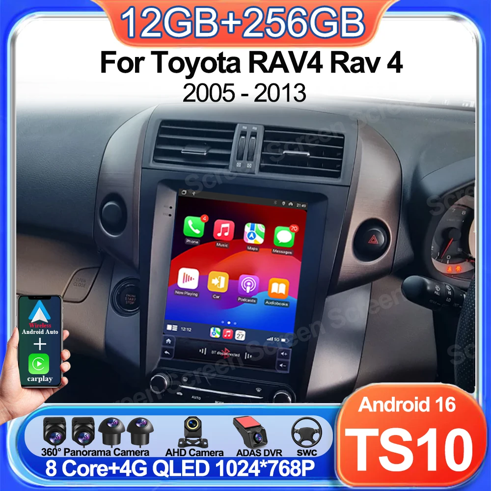 Android 16 For Toyota RAV4 Rav 4 2005-2013  Car Radio 9.7 Inch Multimedia Video Player GPS Navigation Vertical Touch Screen