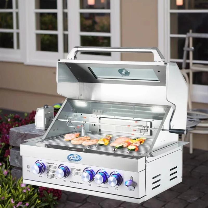 4 Burner Stainless Steel Smokeless BBQ Grill, LPG Compatible Fast Heating Outdoor Barbecue for Picnic, Camping & Backyard Use