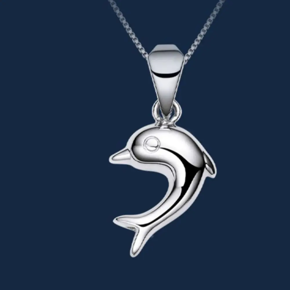 Real Pure Platinum 950 Men Women Gift Lucky Glossy Dolphin Pendant 0.9-1g