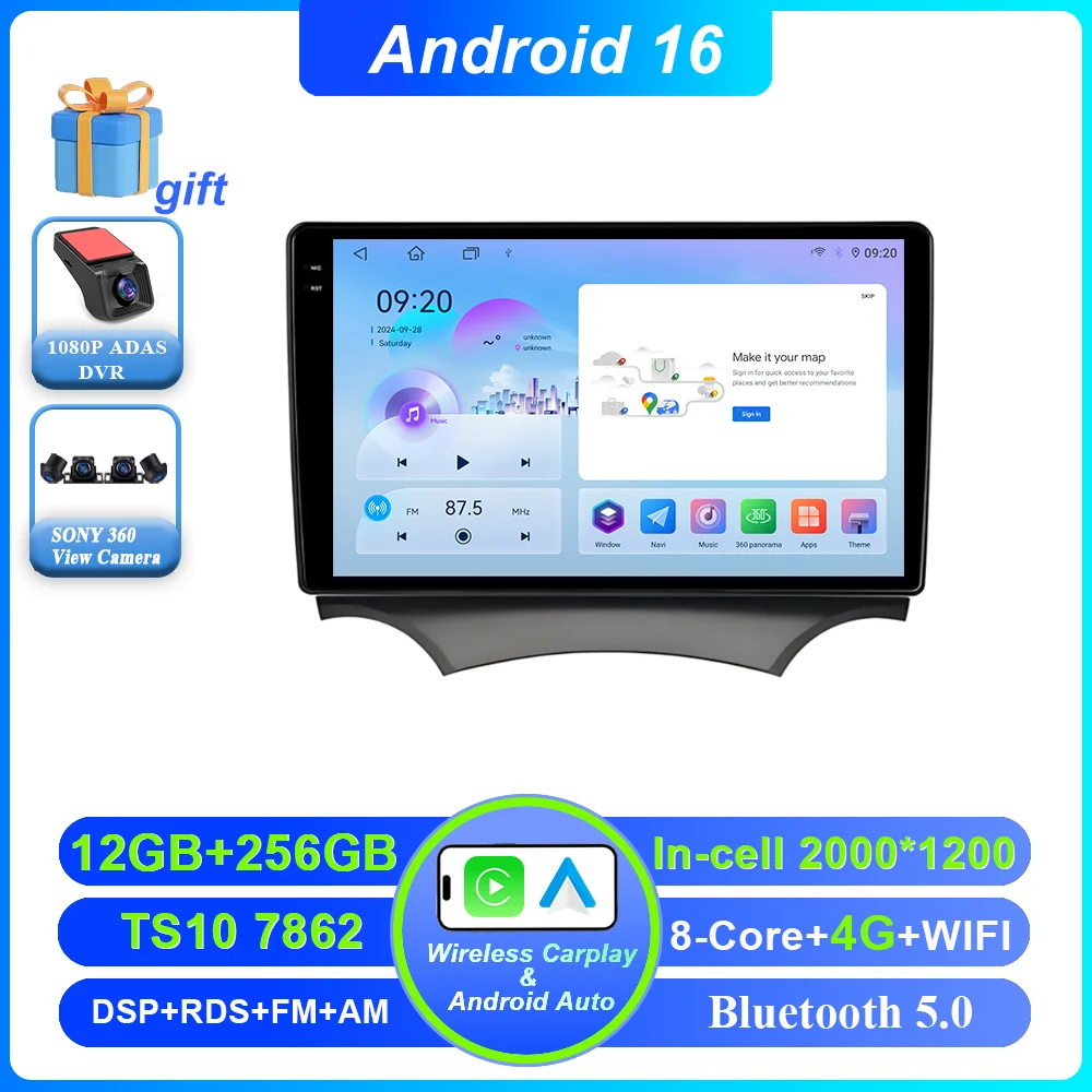 Android 16 Carplay voor Ford Ka 2008 - 2014 autoradio stereo multimediaspeler videospeler GPS navigatie QLED touchscreen 4G DSP