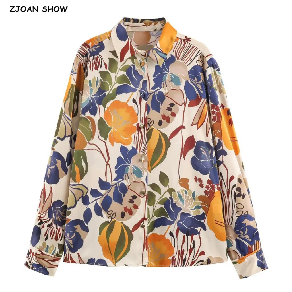CHIC Spring Lapel Collar Floral Print Long Sleeve Shirt Women Single-Breasted Buttons Loose Blouses Causal Tops
