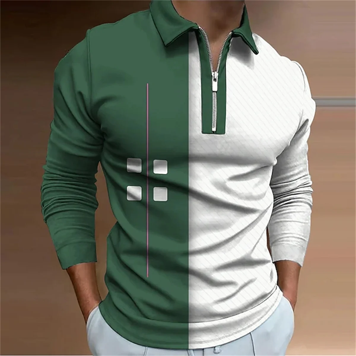 Primavera Outono Quatro-Quadrado Xadrez dos homens Camisa Polo de Manga Longa de Negócios Casual Botão Tops Moda Polo Camisas Homem Roupas