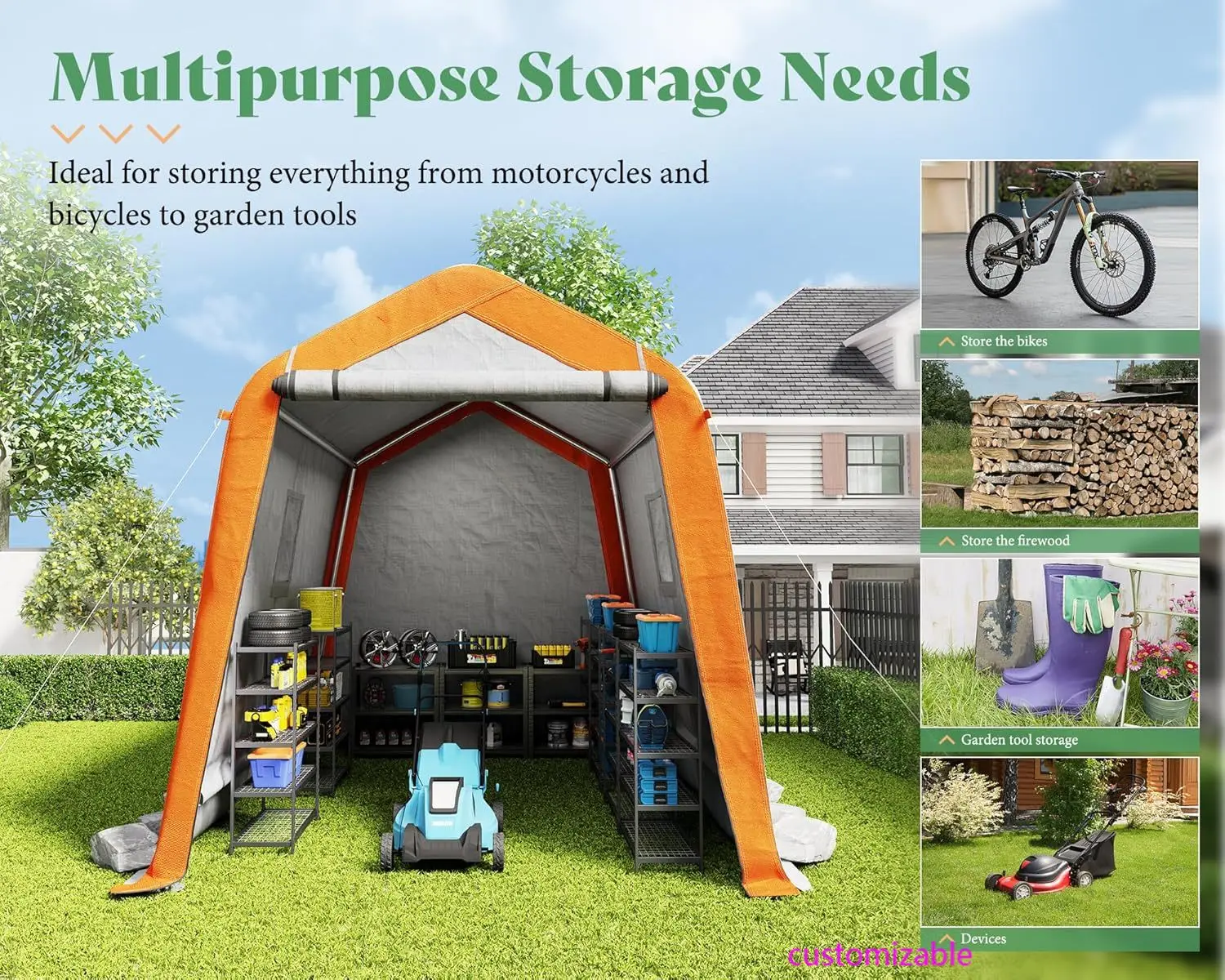 

New 6x8x6.6 FT Heavy Duty Portable Shed Storage Shelter, Outdoor Storage Shed with 2 Waterproof Windows & Roll-Up Zipper Door