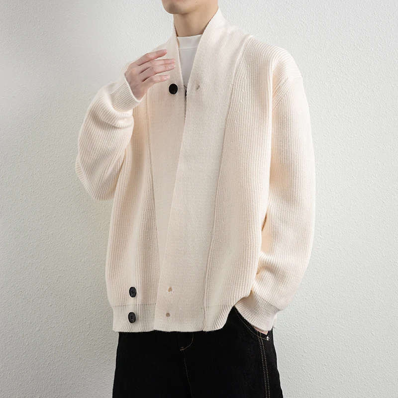 Spring Autumn Fashion V-Neck Sweater Cardigans Men Youthful Vitality Loose Knit Sweatercoat Mens Solid Color Knitted Cardigans