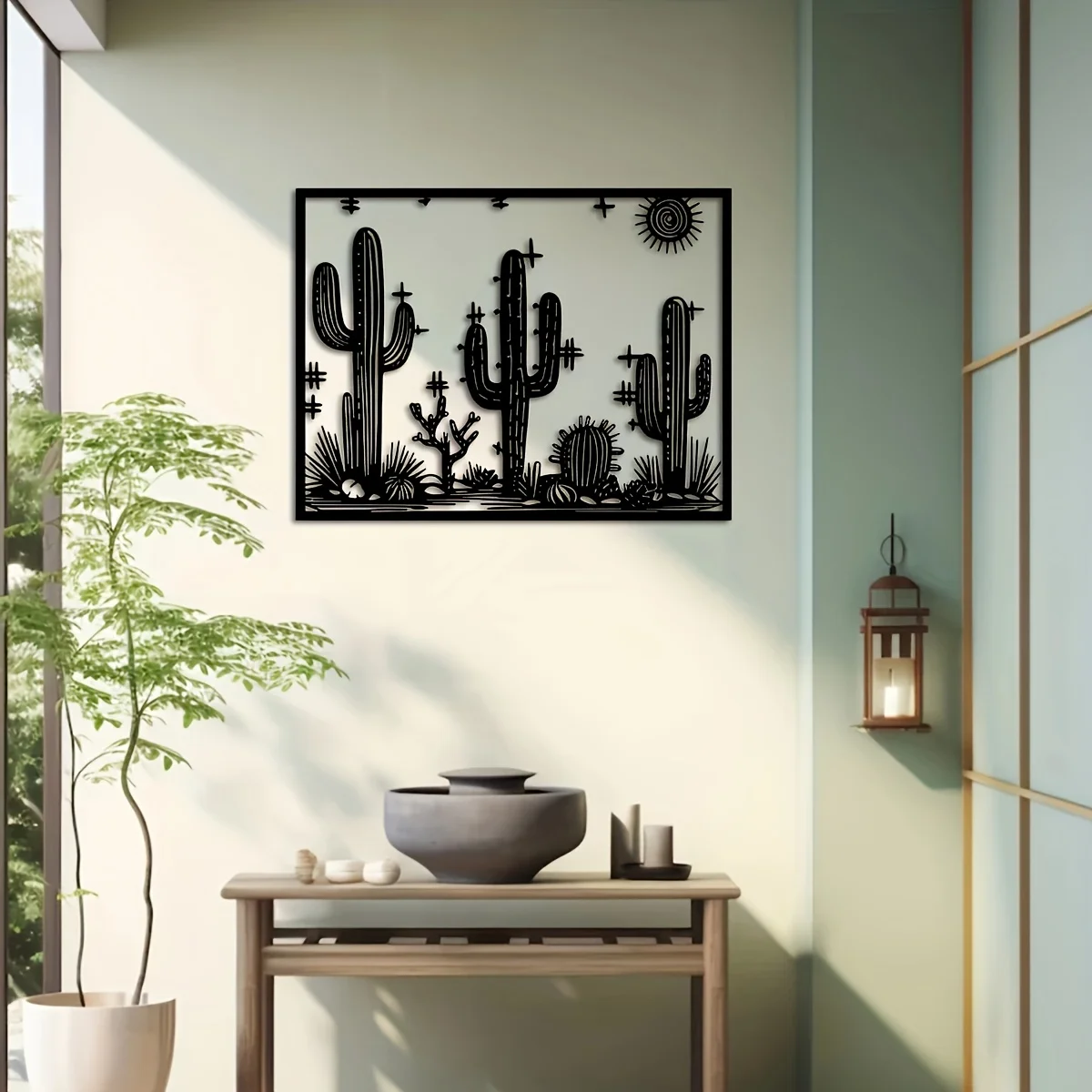 CIFBUY Décoration murale en métal en forme de cactus, sculpture de cactus en fer forgé, décoration murale de plantes du désert, ornement suspendu pour patio intérieur et extérieur, balcon