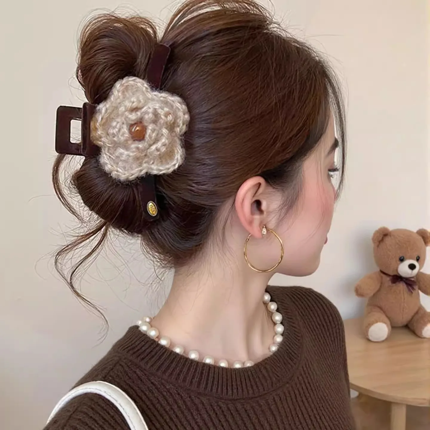 

Милая бархатная заколка с цветком, женская новая высококачественная заколка на затылке, заколка в виде акулы, большой объем волос