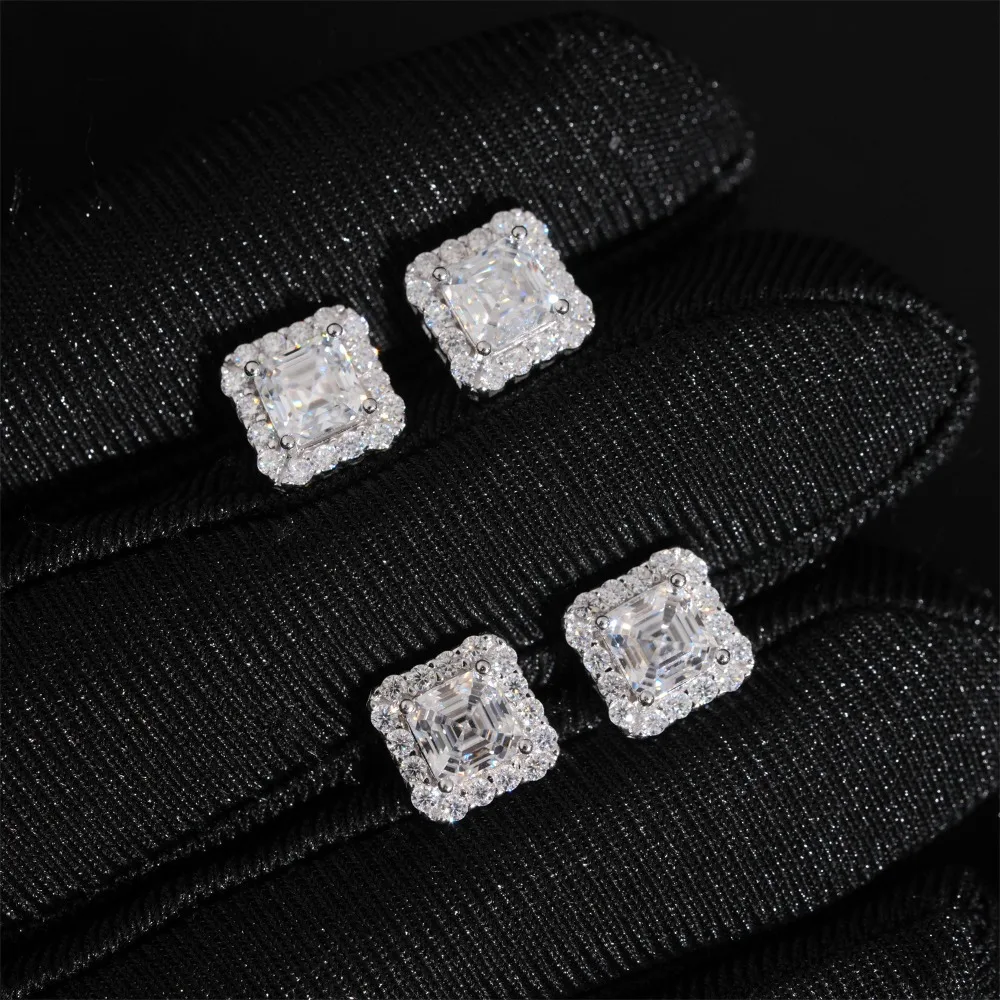 0,8ct D-Farbige Prinzessin-Moissanit-Ohrstecker mit Schraubverschluss, 925 Sterling Silber, Hip-Hop Rock Quadratische Diamant-Ohrringe, Geschenk für Männer und Mädchen – Detail 6
