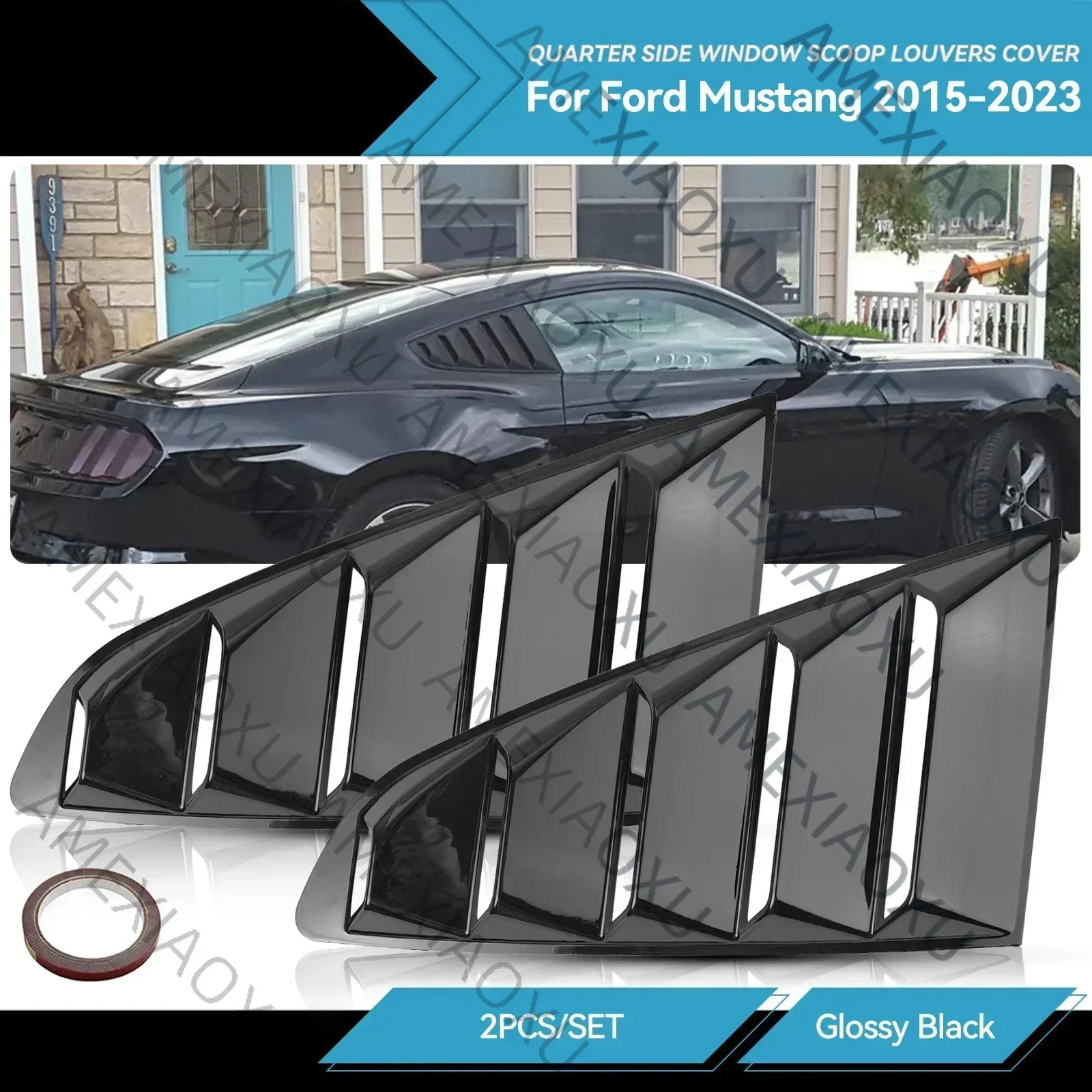 

WANWUXIN 2pcs 1/4 Quarter Side ABS Deflector Gloss Black Rear Auto Vent Window Scoop Louver Cover Trim Sticker For Ford Mustang