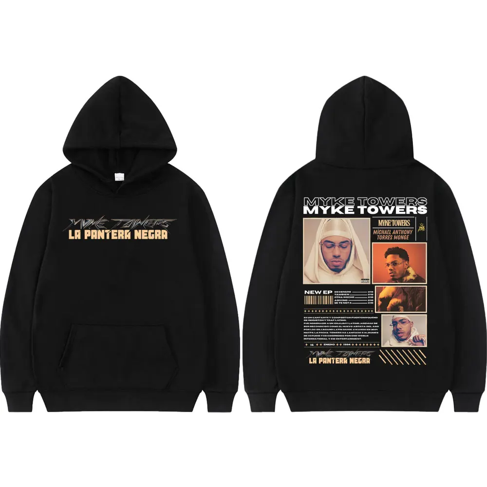 

Rapper Myke Towers LA PANTERA NEGRA Tour 2025 Hoodies Music Album Poster Graphic Sweatshirts Men Women Fashion Hip Hop Pullovers
