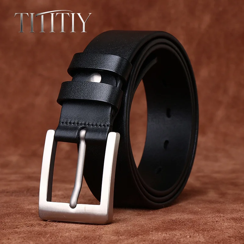 New 38mm Men's Genuine Leather Belt Pure Titanium Buckle, Men Business Handmade Luxury Cowhide Suit Waist Band Accessory