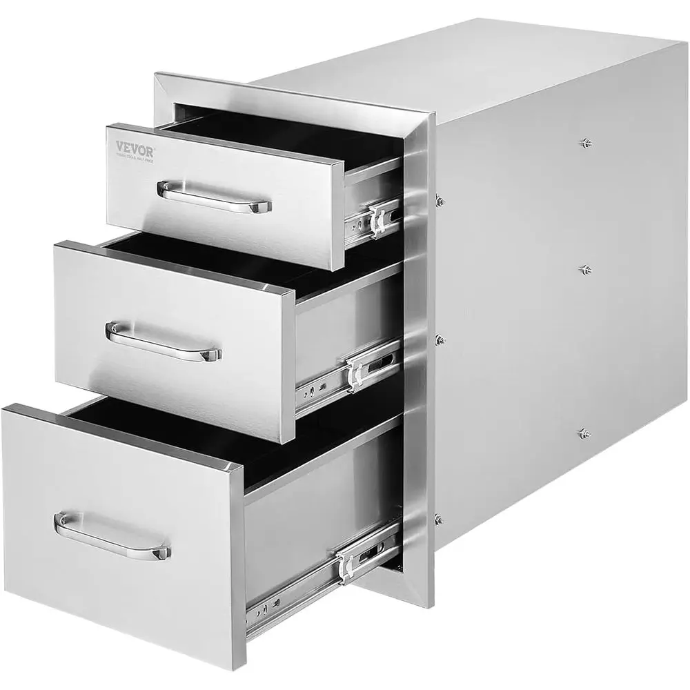 

Triple Drawer Outdoor Kitchen Stainless Steel Cabinet with Handle, 14W x 20.3H x 23D