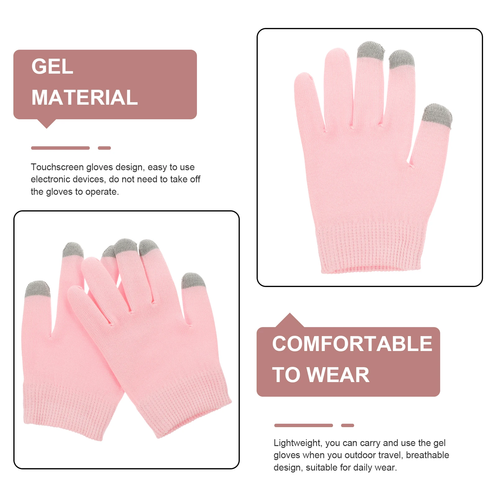 

Moisturizing Gel Gloves Pink Touchscreen Hand Lotion Hydration Reusable Overnight Care Lightweight Travel