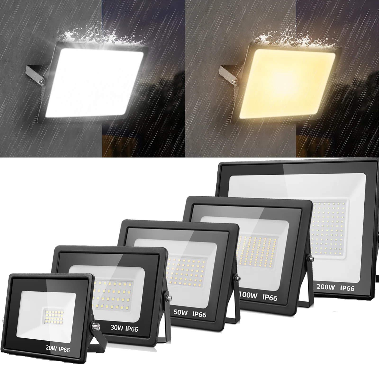 LED-Flutlicht 20W 30W 50W 100W 150W 200W IP66 Wasserdicht AC220V Außenstrahler für Garten, Straße, Wand, Tor