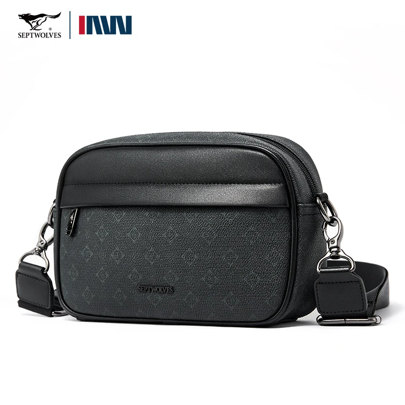 

Septwolves High-quality Leather Shoulder Bag Men Crossbody Bag Classic Unique Pattern With Multi-layer Classification Pockets