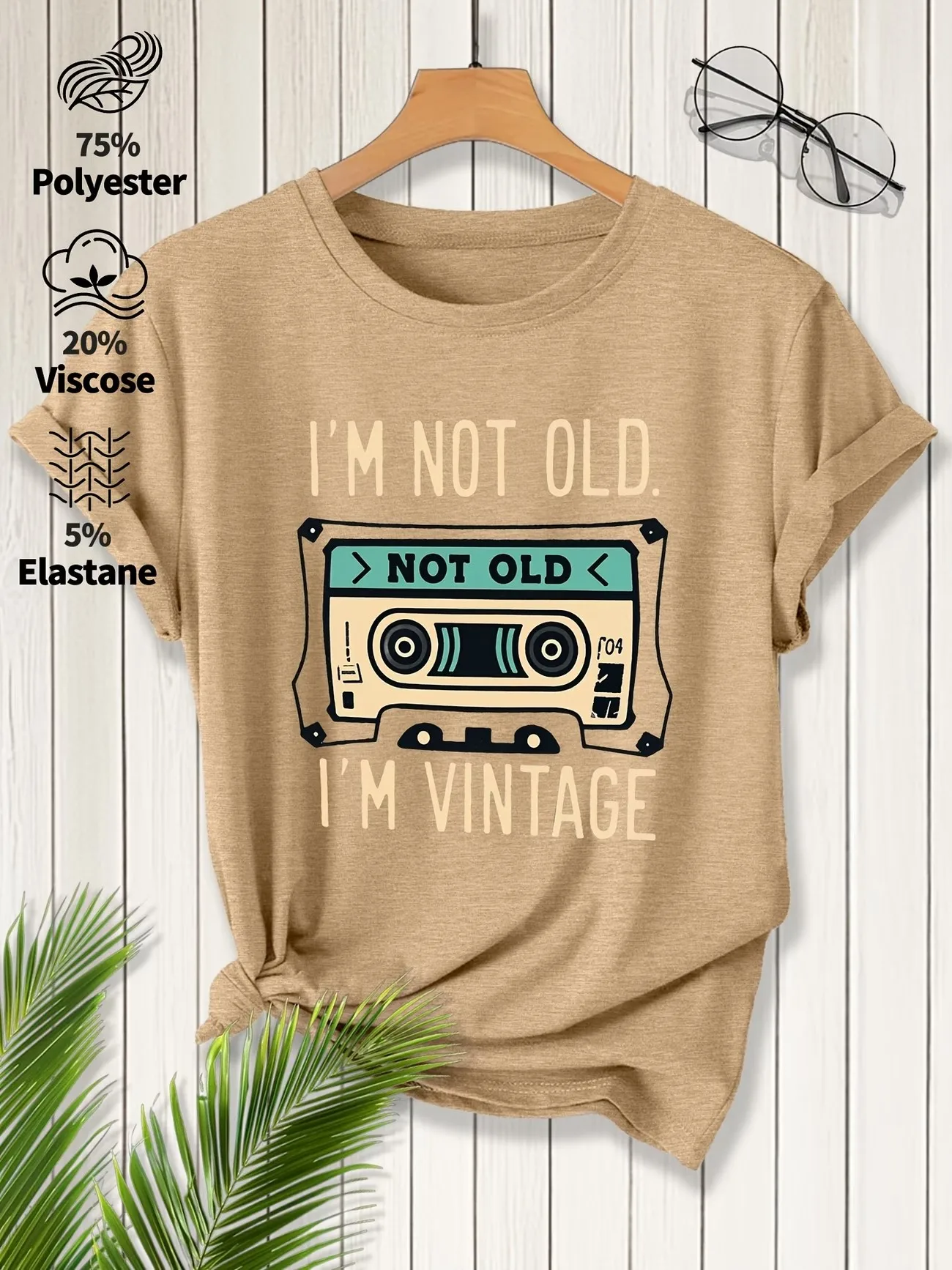 Elegant Women I'm Not Old I'm Vintage Cassette Tape Graphic T-shirt O Neck Short Sleeve Retro Music Print Casual Summer Tops