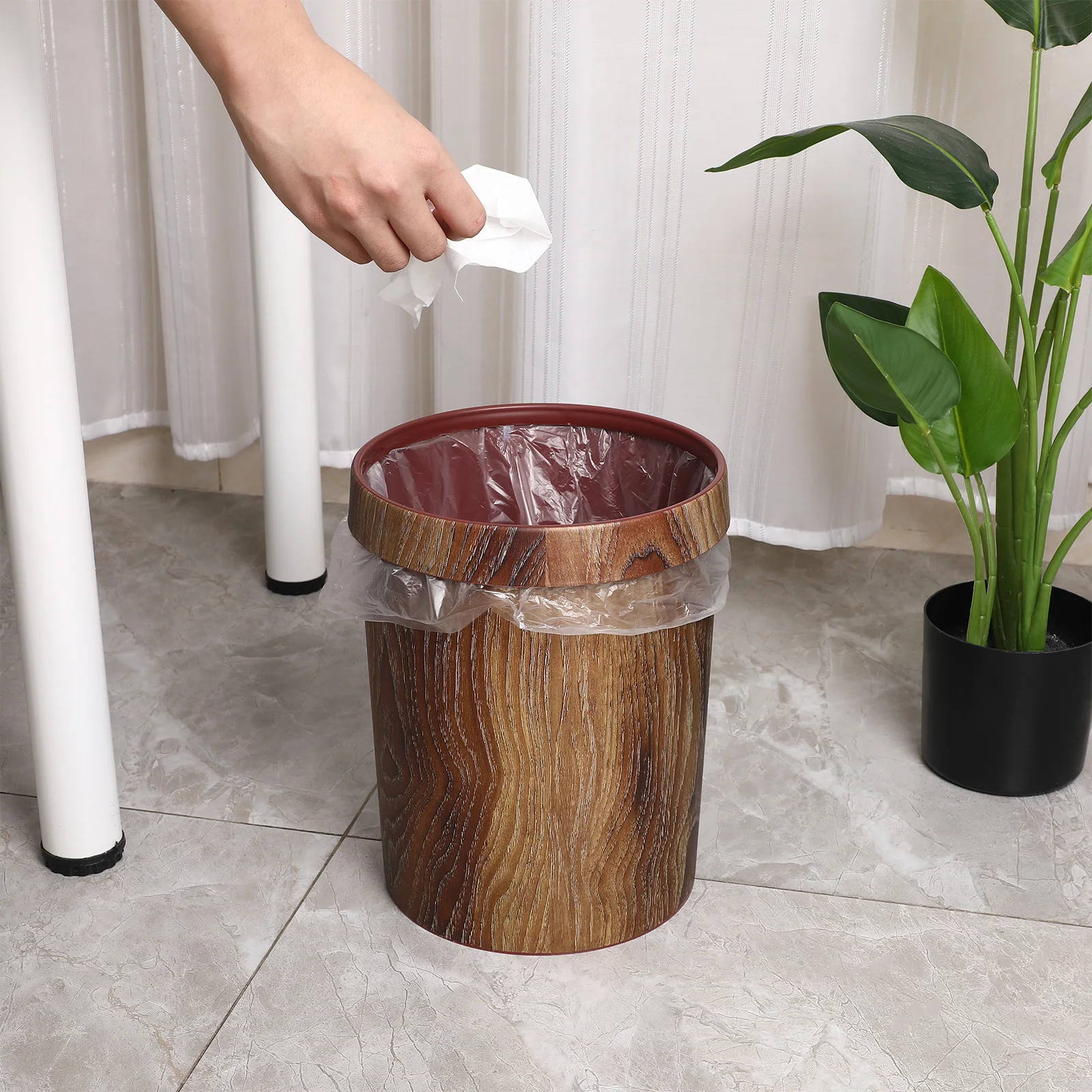 Retro Trash Can Rubbish Bin Plastic Container Lid Waste Basket Living Room Storage Classic Garbage Mimetic Wood Grain Bin Office