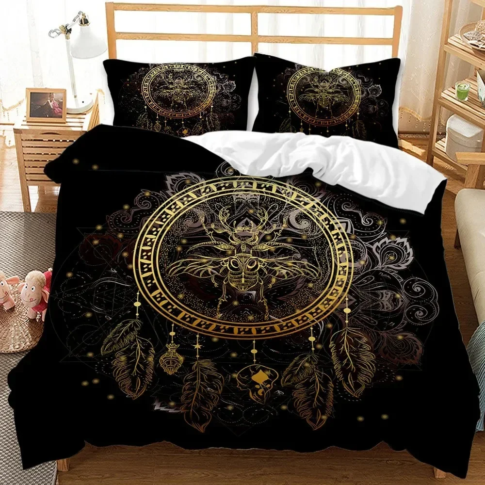 Bohemian Tiger Duvet Cover Set King Queen Size Boho Gold Animal Totem Bedding Set for Teens Adults Black Polyester Quilt Cover