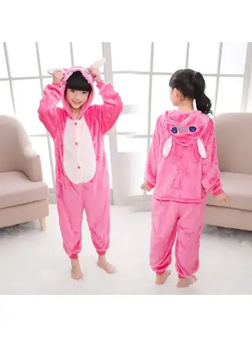 Disney Cartoon Lilo & Stitch One-Piece Pajamas Christmas Children Plush Kigurumi Onesies Boys Girls Gift Winter Warm Clothes