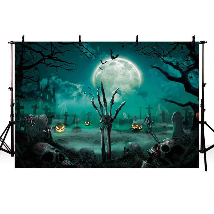 Mehofond Halloween Backdrop For Photography Tomb Palm Park Moon Forest Terrible Skeleton Night Party Photocall Backdrop Studio