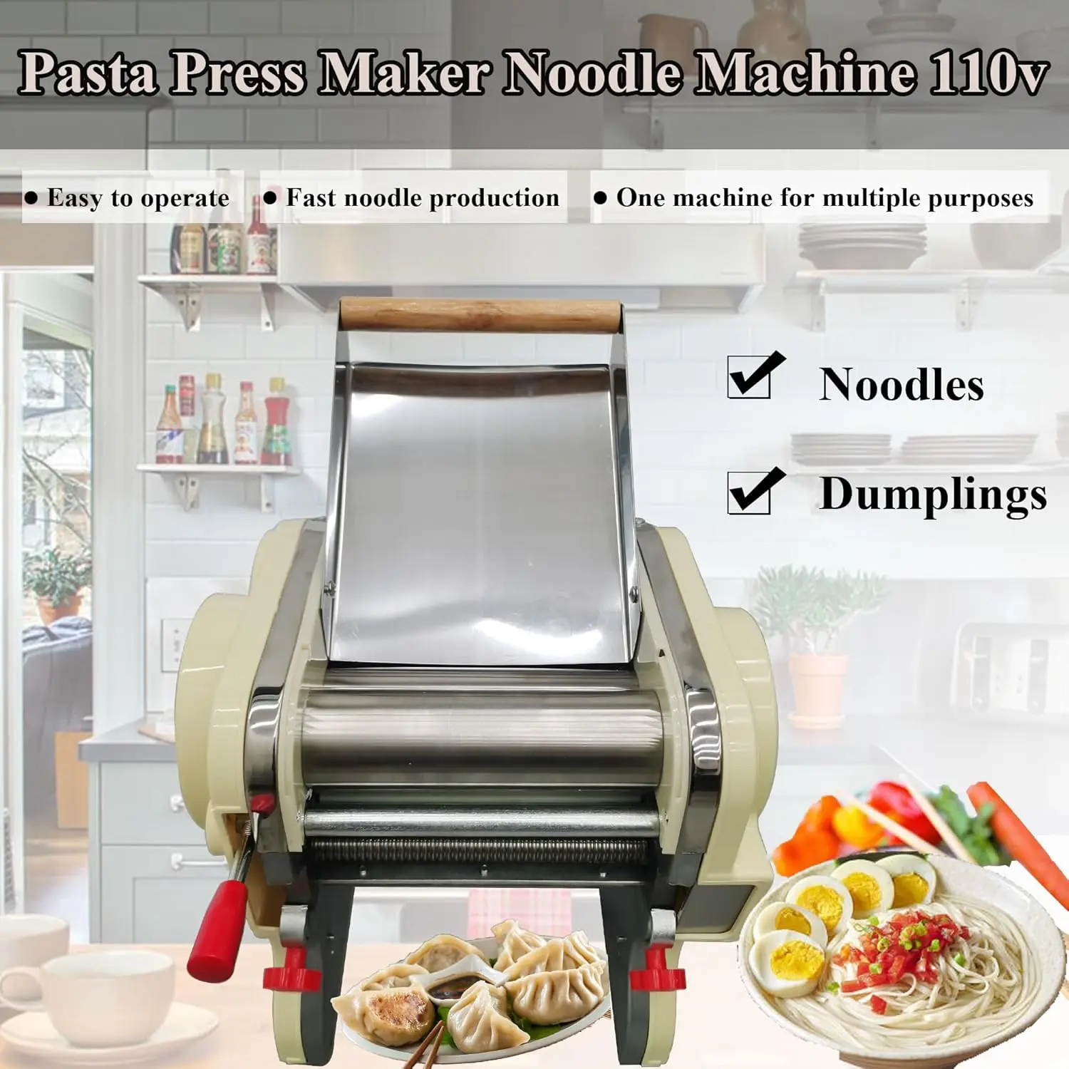 Electric Pasta Press Maker Electric Noodle Maker Pasta Width 3mm, 9mm Wide Knife Noodle Machine Auto