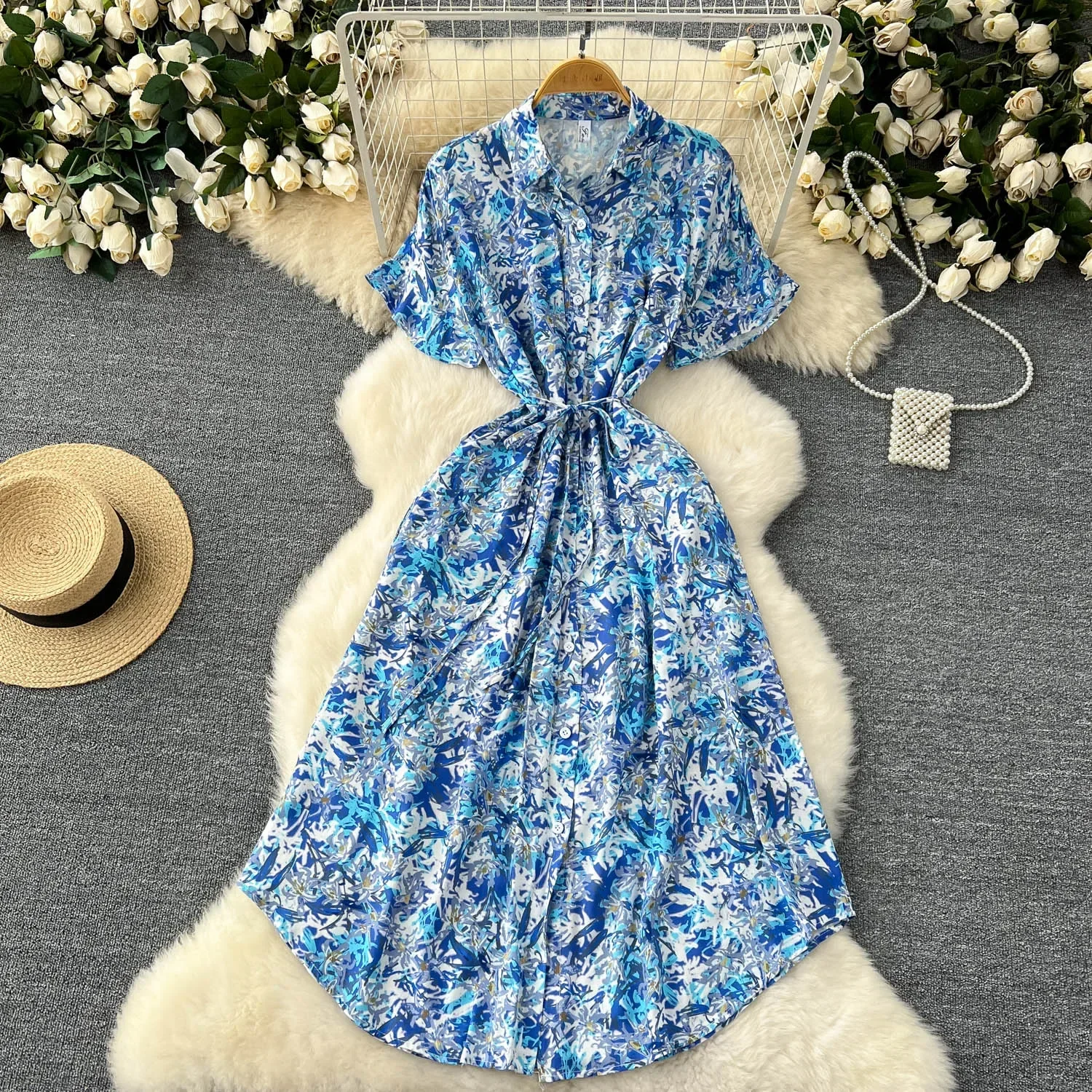 Camicie lunghe stampate Boho da donna abito estivo con colletto rovesciato abito da festa a maniche lunghe abiti da sera Casual femminili abiti