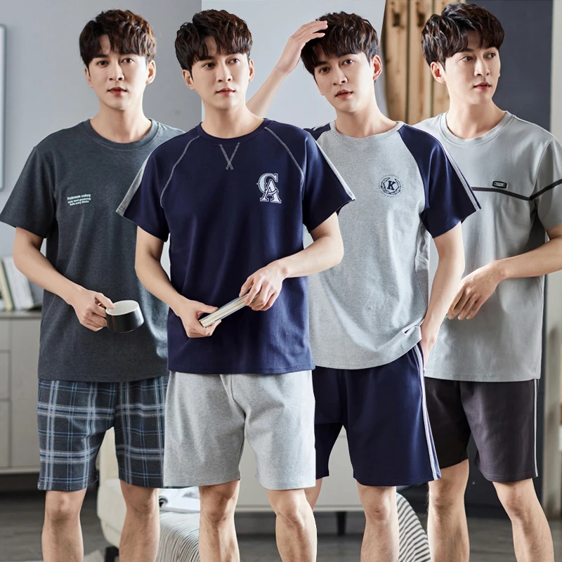 2024 Summer Short Sleeve 100% Cotton Pajama Sets for Men High Quality Korean Loose Sleepwear Pyjama Male Homewear Home Clothes