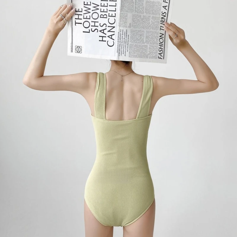 Korean Sexy Slim High Waist Solid One Piece Swimsuit Women Sexy Bodysuits 2025 Beach Bathing Suit Swimwear Swimsuit One Piece