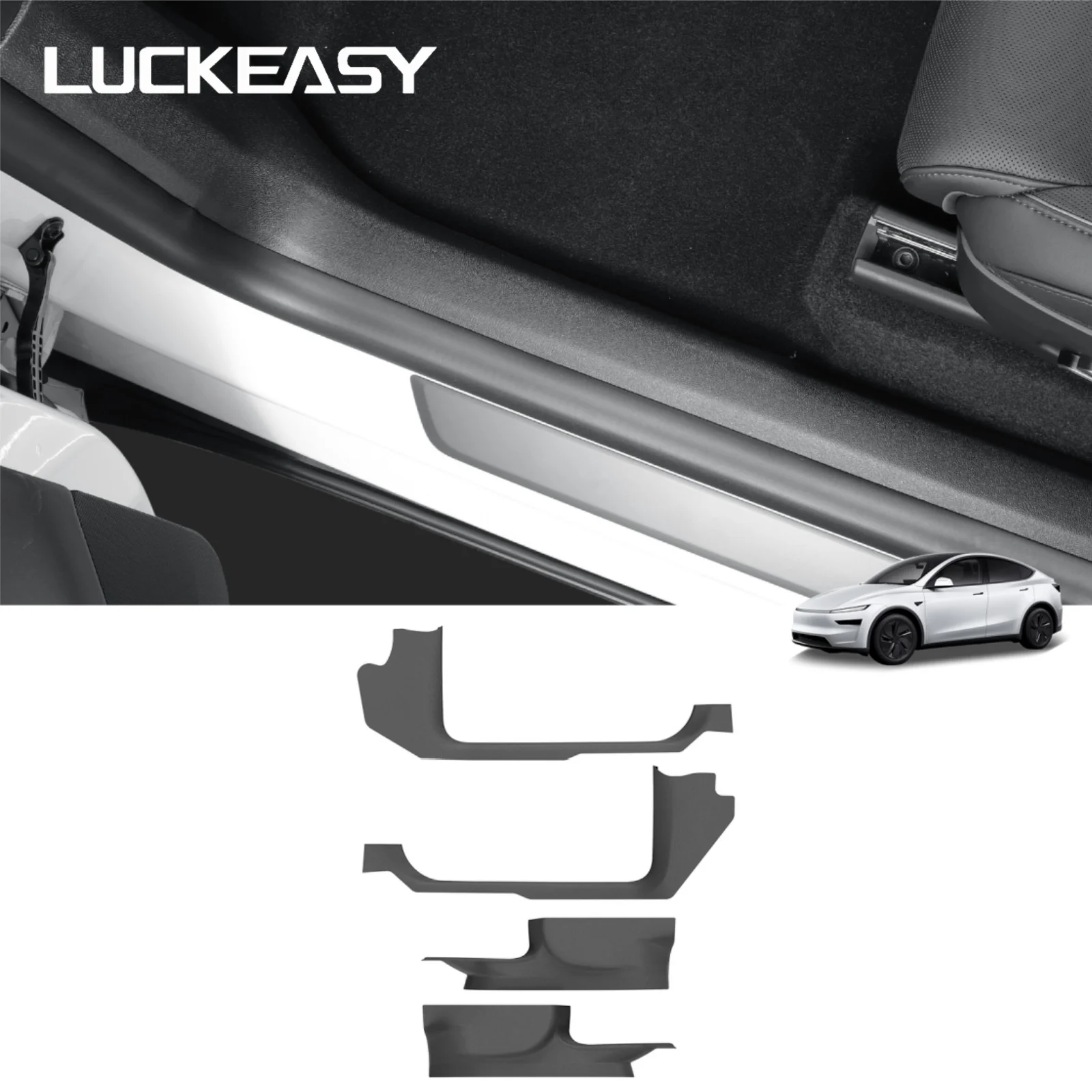 LUCKEASY for Tesla Model YL 2026 6Seater TPE Anti-kick Pad Door Sill Strip Guard Door Kick Protector Car Accessories Black