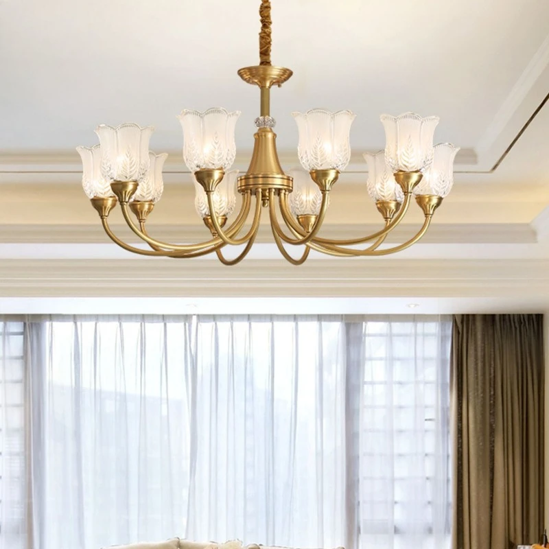 

Living room chandelier all copper simple light luxury bedroom main lamp villa dining room chandelier