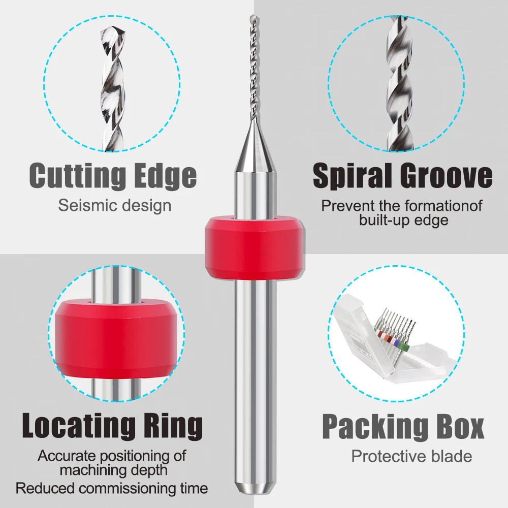 Mini CNC PCB Drill Bit Set 10pcs 0.1-1.2mm Carbide Gun Drill Bit 1/8'' Shank for PCB Printed Circuit Board Hole Drilling Cutter