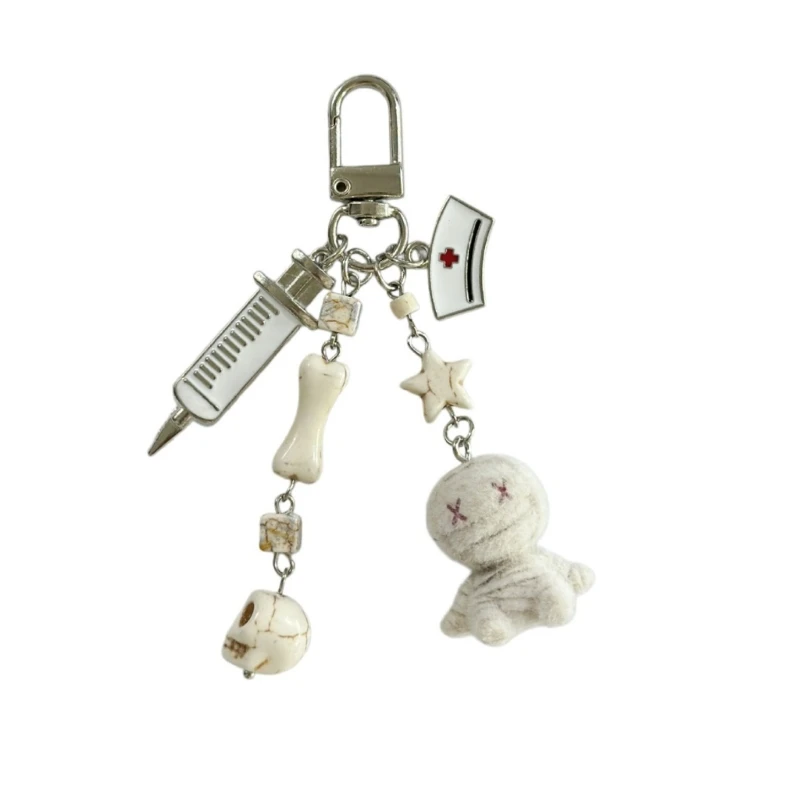 340D Unique Halloween Keychain With Flocking Mummy Design For Bags And Keys
