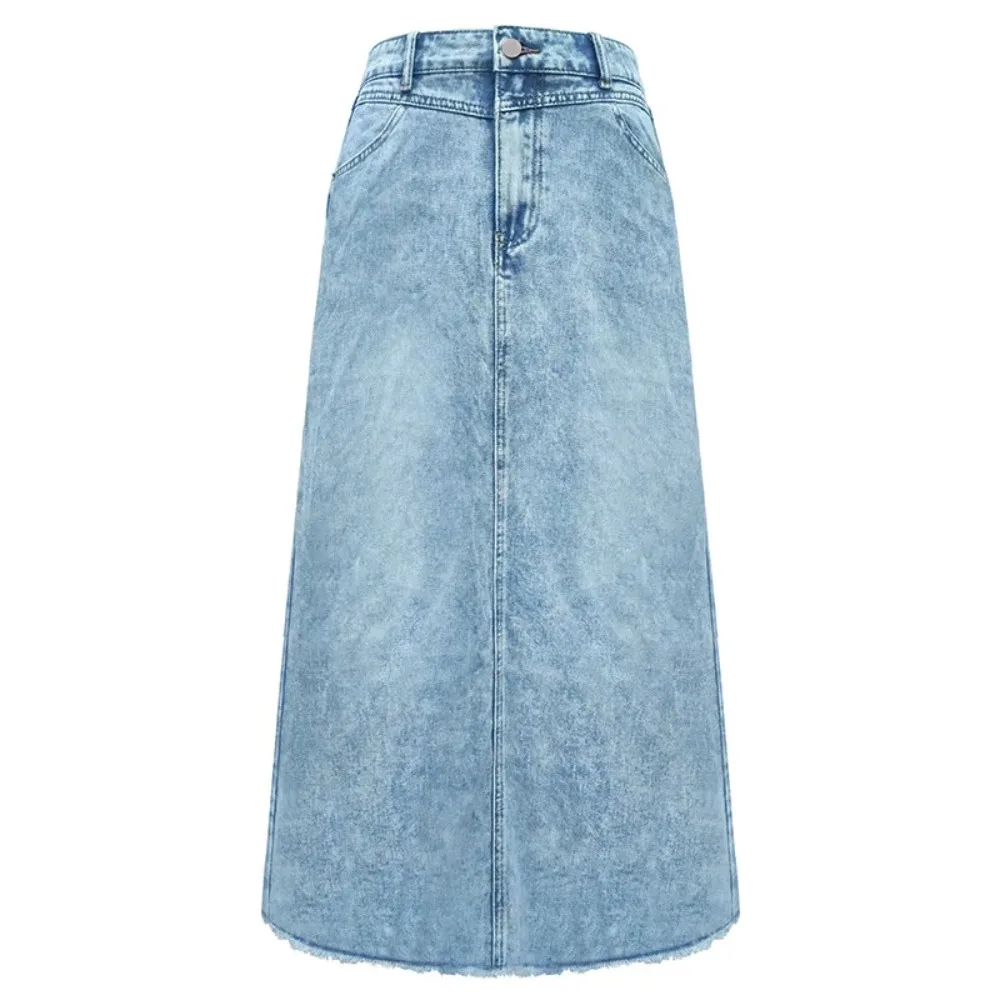 تنورة الدنيم النسائية خمر التنانير الطويلة غسلها المتعثرة عالية الخصر جيوب زر جيوب 2025 الصيف الإناث الشارع الشهير