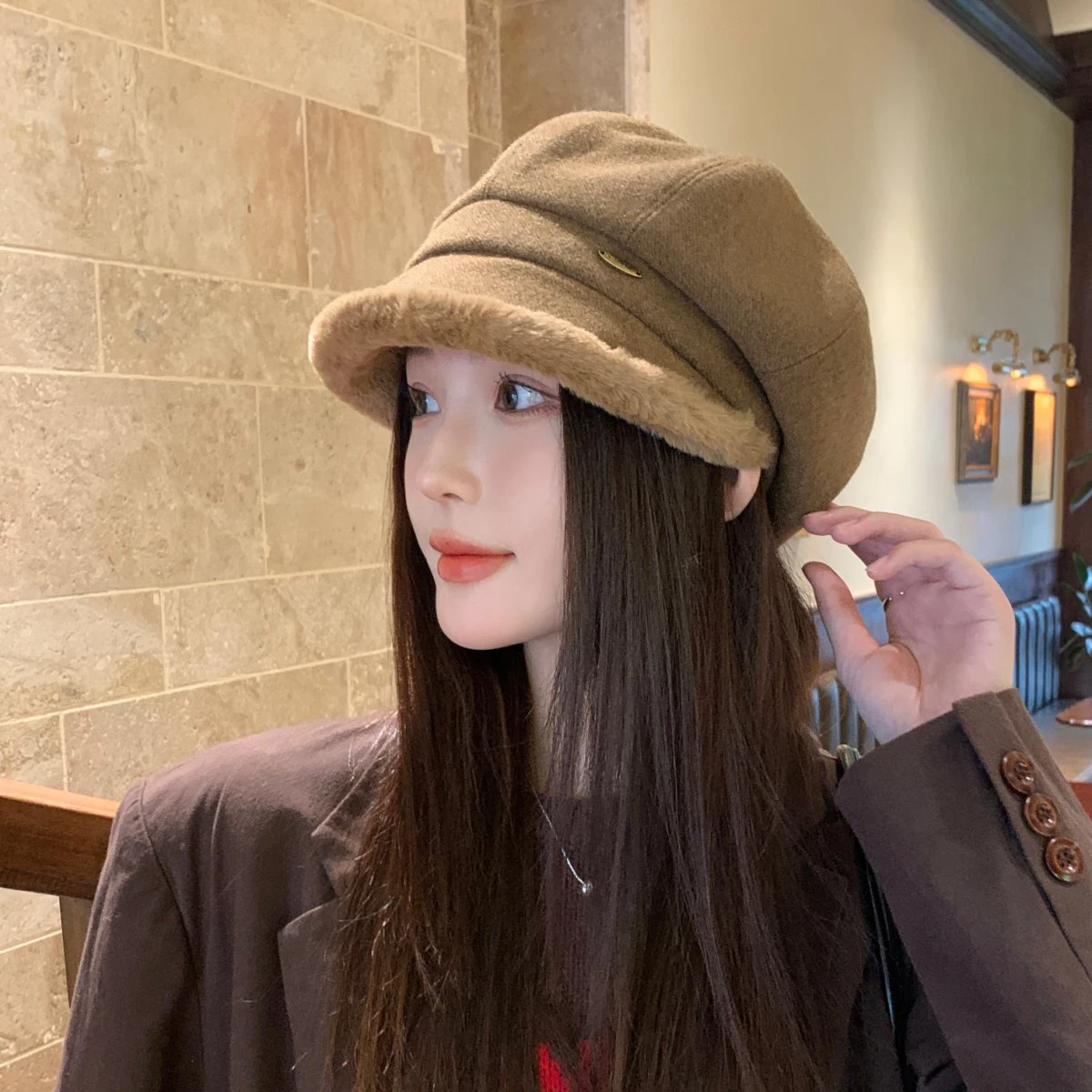 الشتاء في الهواء الطلق سميكة ودافئة الصوف مثمنة قبعة الرجعية النمط البريطاني الوجه تعزيز قبعة المرأة موزع الصحف قبعة