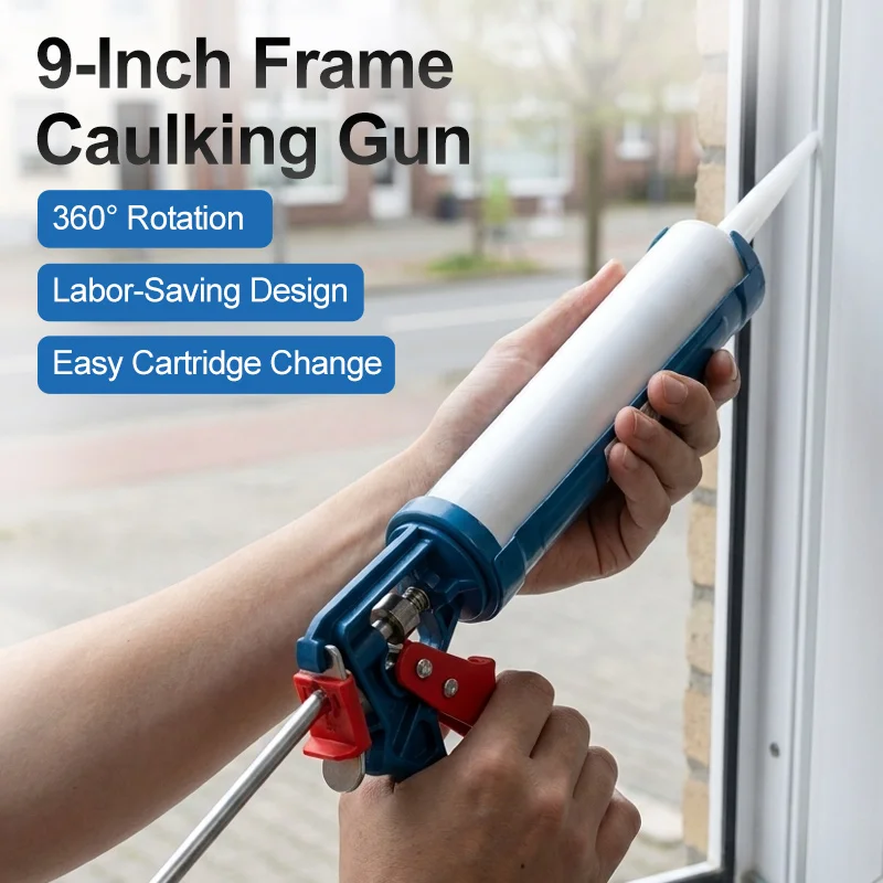 9 Inch Cradle Sealant Gun Hand Tool 360 Degree Rotating Barrel Drip Free Push Rod Heavy Duty Window Door Waterproofing Repair