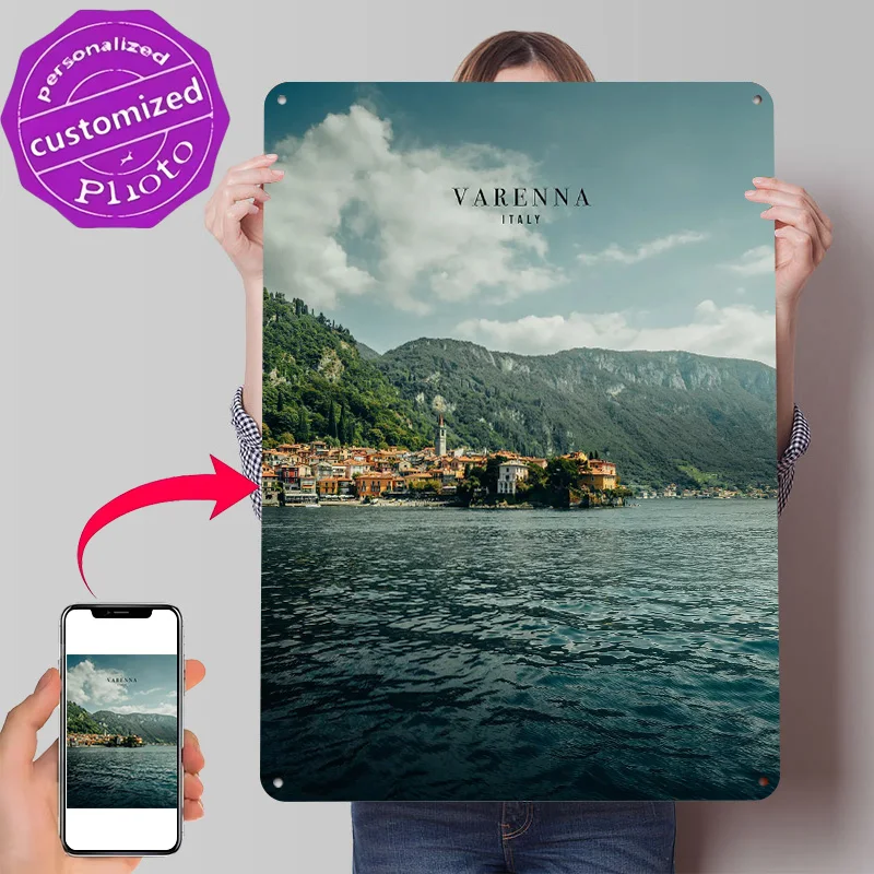 Póster Metálico 3D con Textura de Varenna, Italia 03, Letrero de Metal Personalizado, Regalo para Decoración de Cuarto de Hombre, Artículos de Decoración para el Hogar, Letreros Divertidos