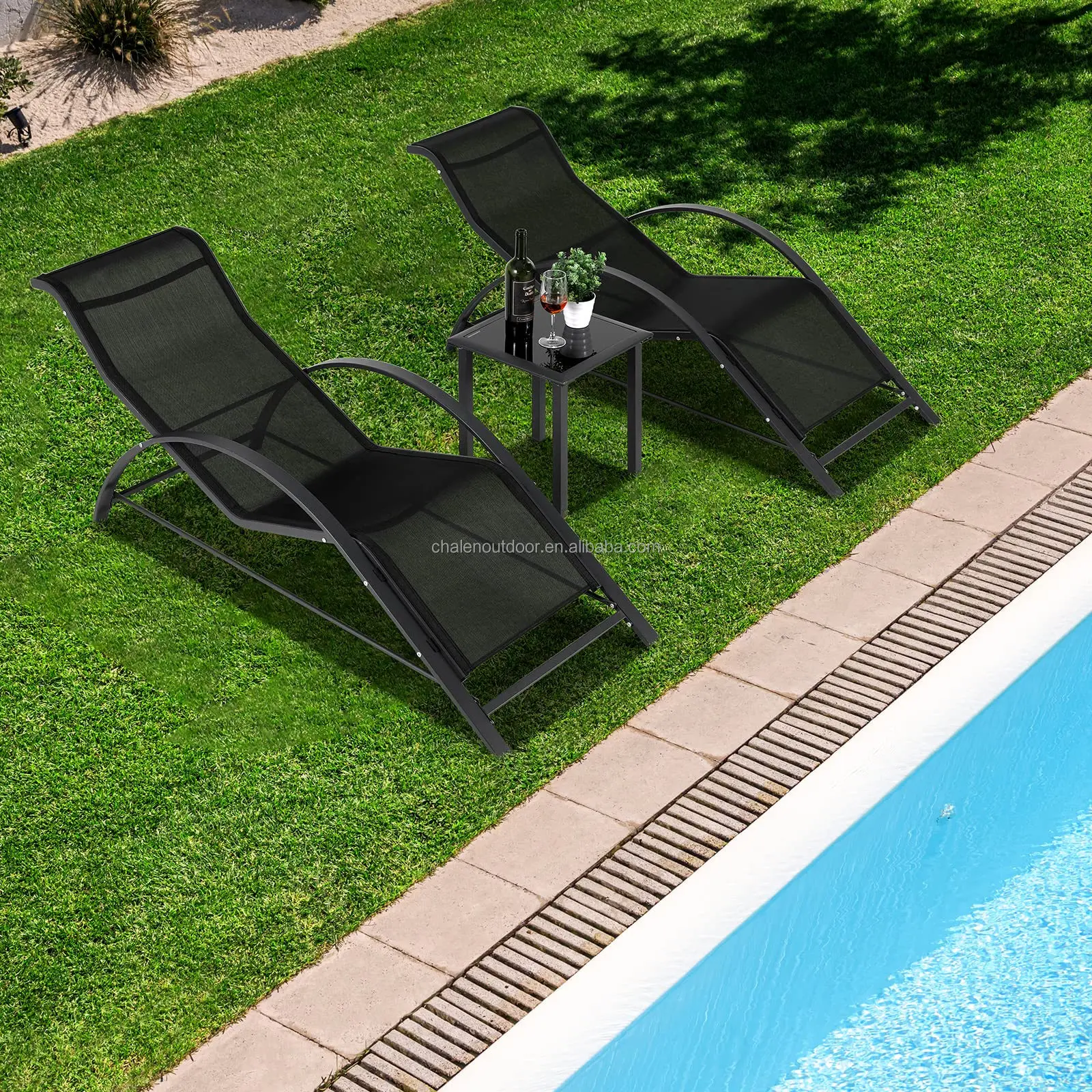 

Customized Modern Style Aluminum & Steel Chaise Lounge Set Of 3 For Outdoor Garden Poolside Hotel Or Swimming Pool Furniture