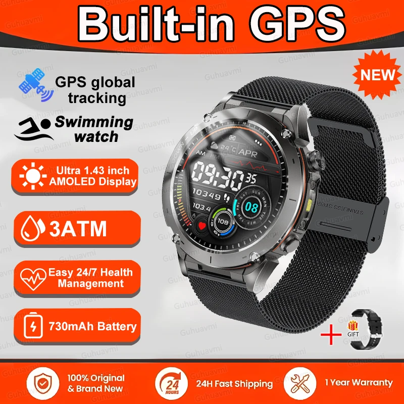 GUHUAVMI 2025 neue Original Premium GPS Smart Uhr Männer Ultra HD AMOLED Display 170 + Sport Modus BT Anruf Wasserdichte Smart armband Für Männer 9