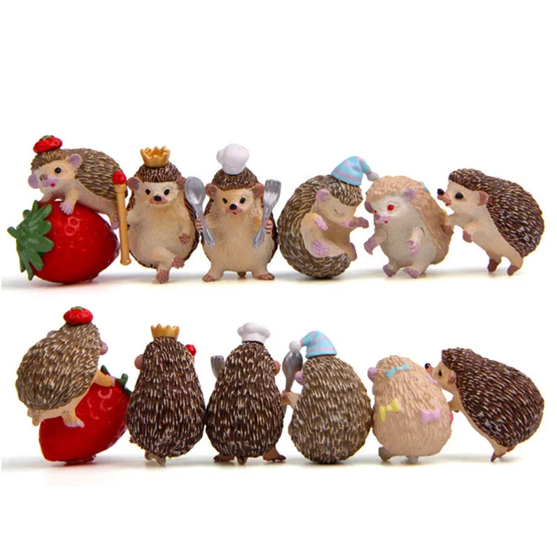 6pcs Mini Hedgehog Figurines Gourmet Hedgehog Minature Animals Ornament Micro Landscape Fairy Garden