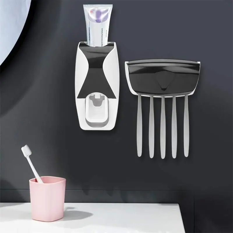 

Bathroom Wall Mounted Toothbrush Storage Rack, Automatic Toothpaste Squeezer Toothbrush Rack Set, Dust-proof Bathroom Storage