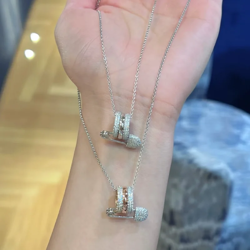 

925 sterling silver couple pin adjustable necklace, silver white wedding necklace. Holiday gifts