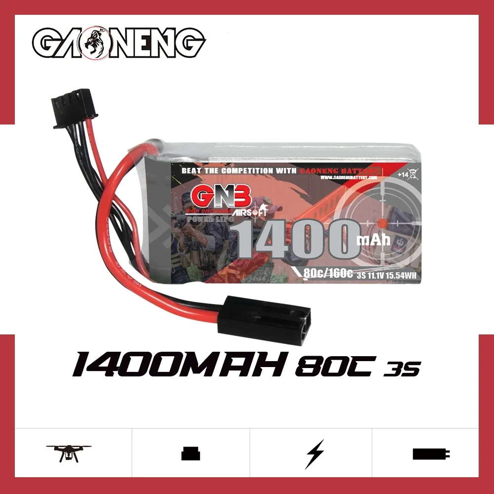 

GAONENG GNB 1400mAh 3S 80C 160C 11.1V Mini Tamiya LiPo Battery Airsoft Airgun M4 Crane Stock M240B upgraded or modified AEGs