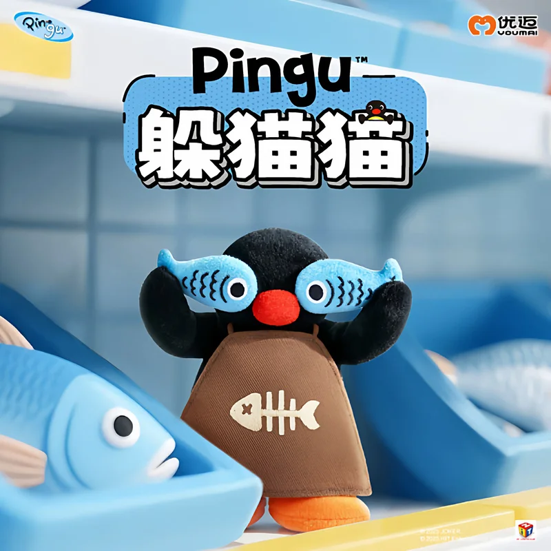 Genuine Pingu Penguin Family Hide And Seek Cat Series Blind Box Pendant Kawaii Pingu Surprised Box Figurines Girls Holiday Gifts