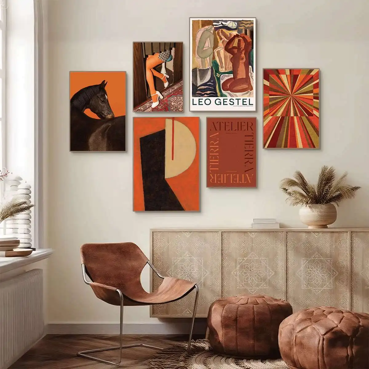 1pc frameless Vintage Abstract Geometry Revival Gallery Canvas Wall Art Print Poster Mural for Living Room Bedroom Office Wall