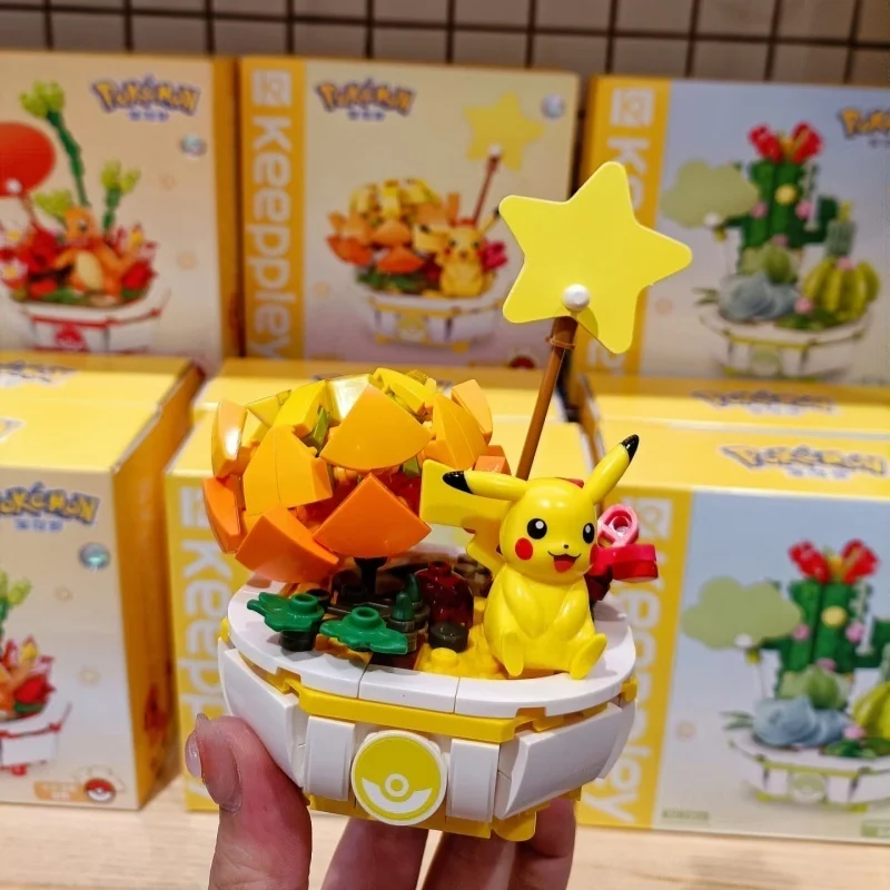 

New Pokemon Building Block Pikachu Charmander Squirtle Model Toy Home Decoration Plant Potted Flower Brick Girl Toy Child Gift