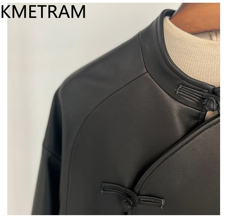 Giacca in pelle di pecora naturale al 100% Donna Giacche vintage in vera pelle nera Novità in capispalla Abiti autunnali 2025 Donna дубл Sbianка