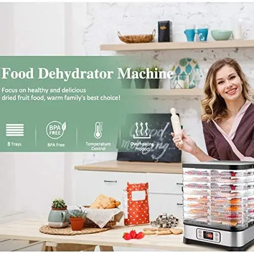 Food Dehydrator Machine, Fruit Dehydrators with 8-Trays, Digital Timer and Temperature Control(95ºF-158ºF) for Food, Jerky, Meat