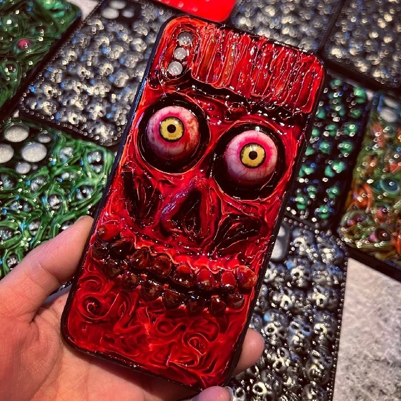 4112 Original 3D Handmade Mobile Phone Case Bloody Skull Cthulhu Style Dark Gothic Art Mobile Phone Case Custom Christmas Gift